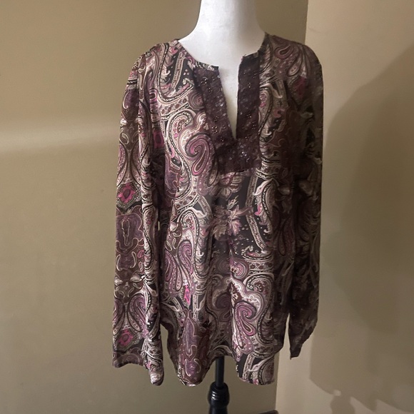 Paisley Print Women's Top - Brown and Pink - Picture 1 of 9